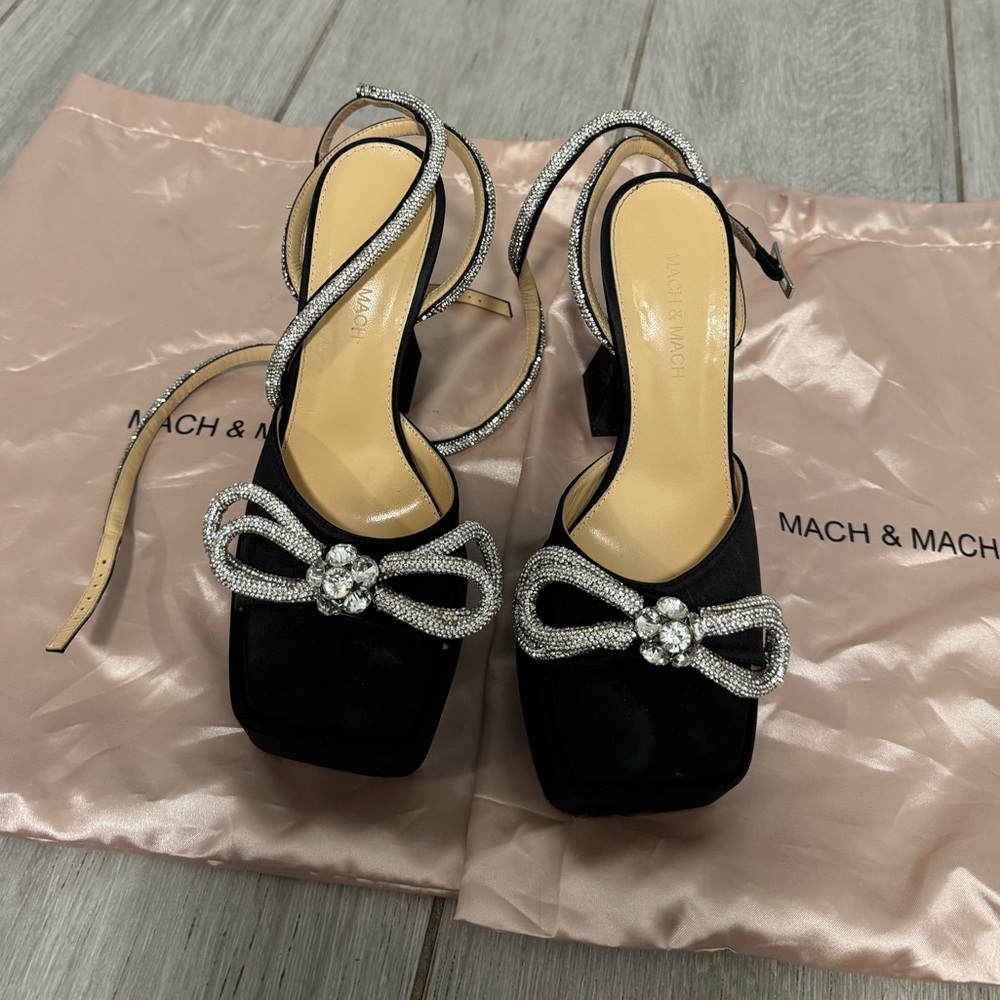 MACH & MACH Double Bow Platformed Heels (Black) (open toe) size 37.5
